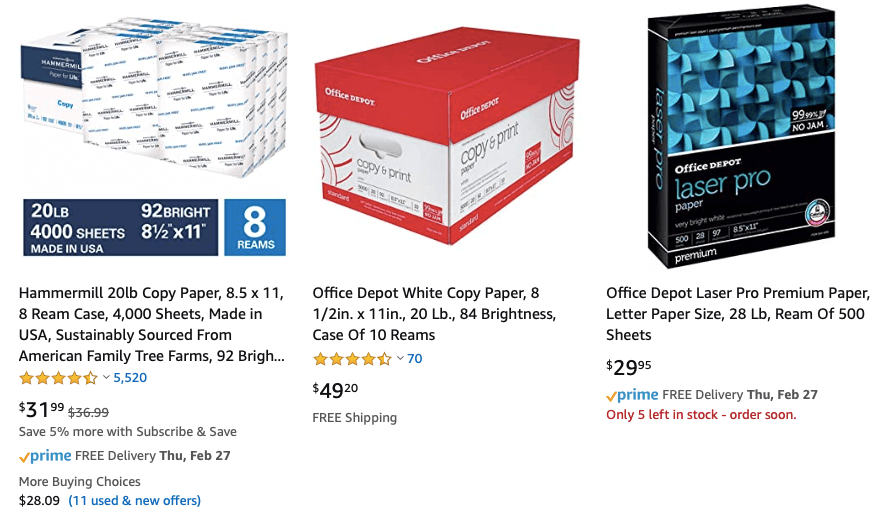 Office Depot product comparison