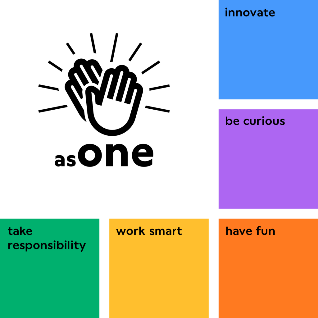 inriver asONE core values: innovate, be curious, take responsibility, work smart, and have fun