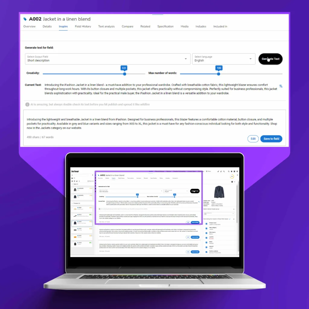 inriver Inspire - a ChatGPT powered capability of the inriver PIM