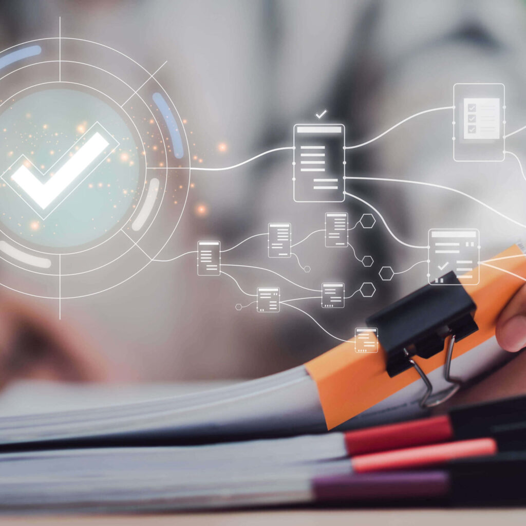 data compliance concept shown by regulatory folders and papers