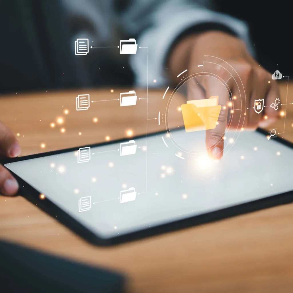 concept of content distribution showing tablet and data concept