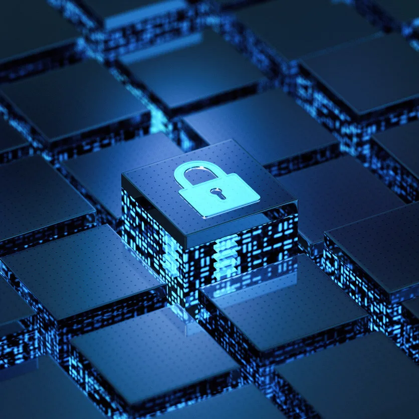 concept of data security with data-blocks and padlock motif