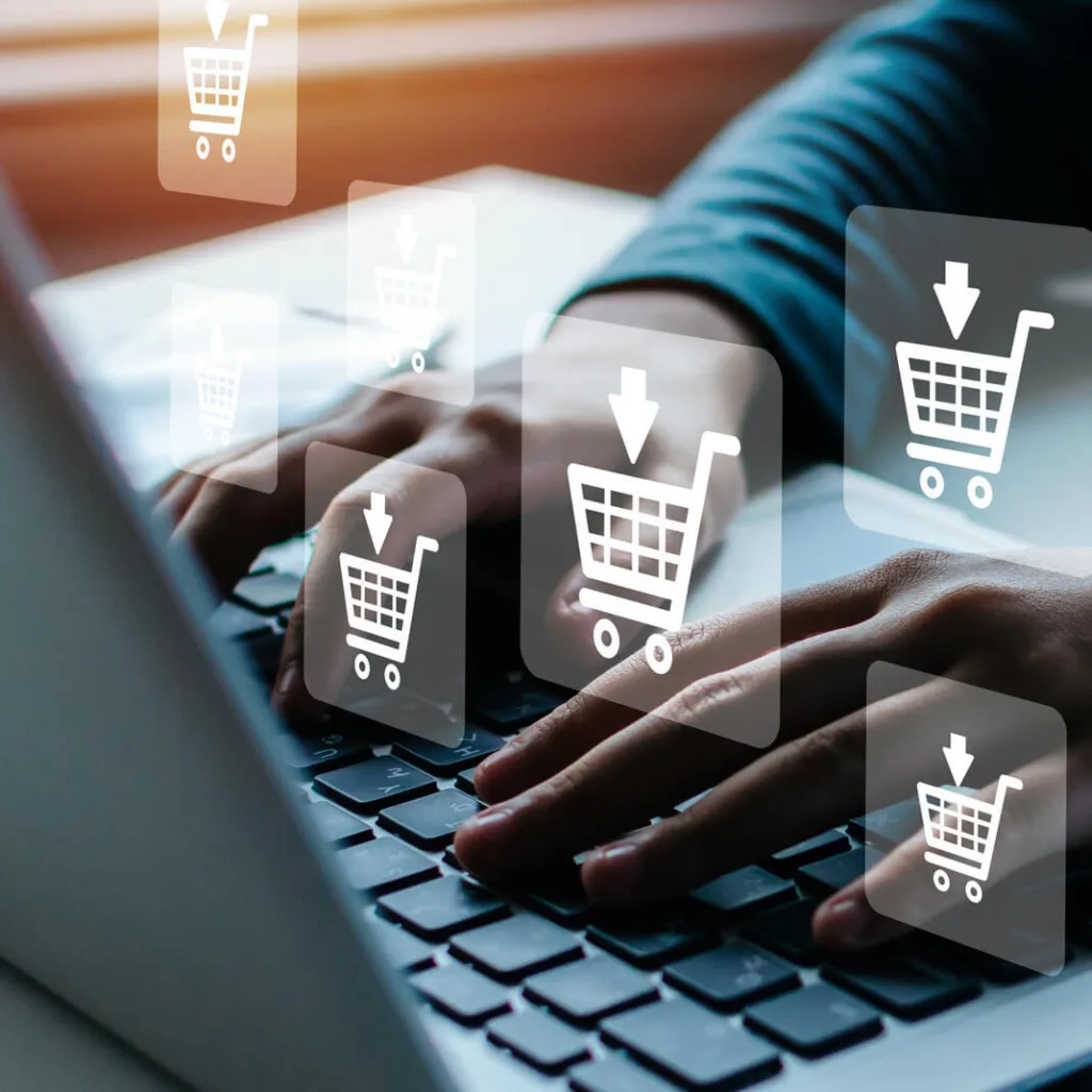 e-commerce concept of female working at laptop