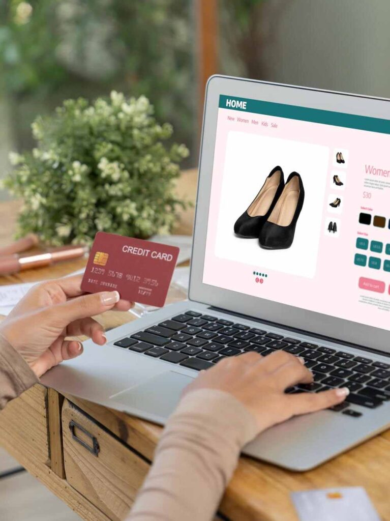 female consumer shopping for shoes on online marketplace