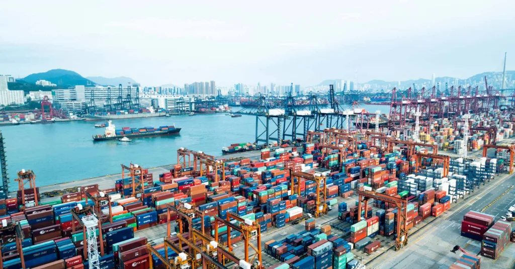 Container ships in the harbor.