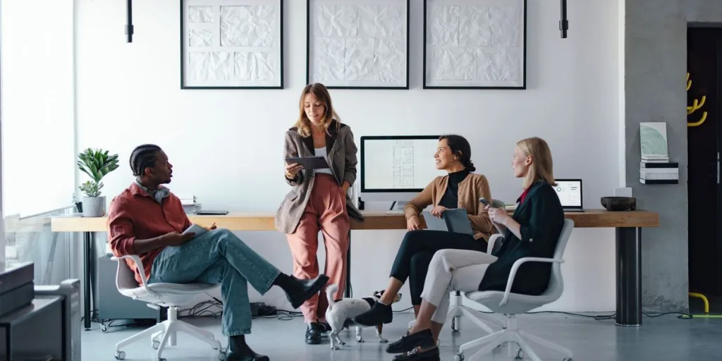 group of office workers planning meeting 