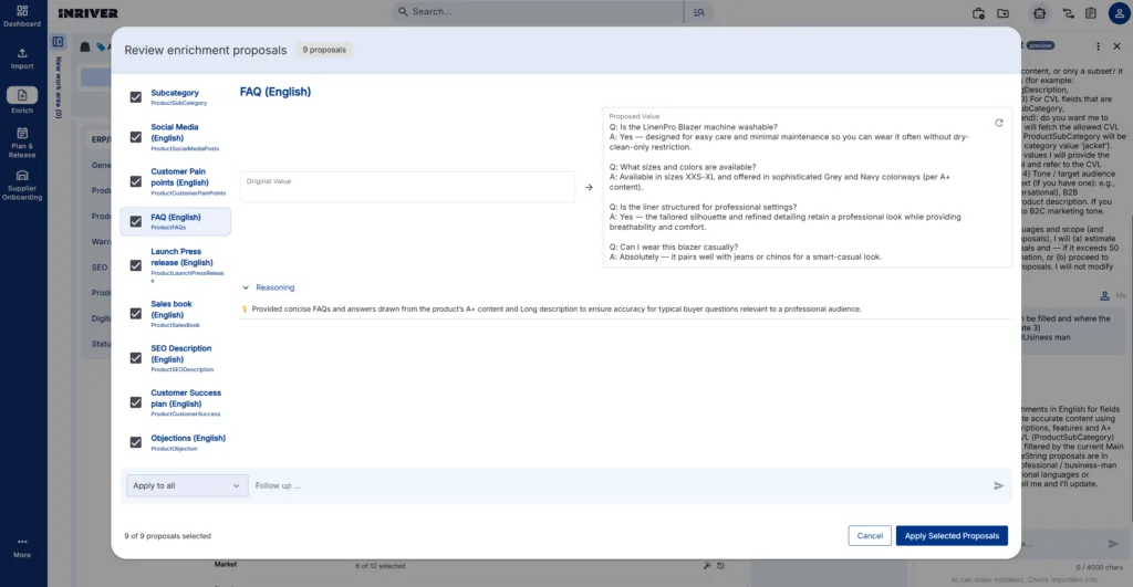 Inriver enrich assistant content suggestions screen